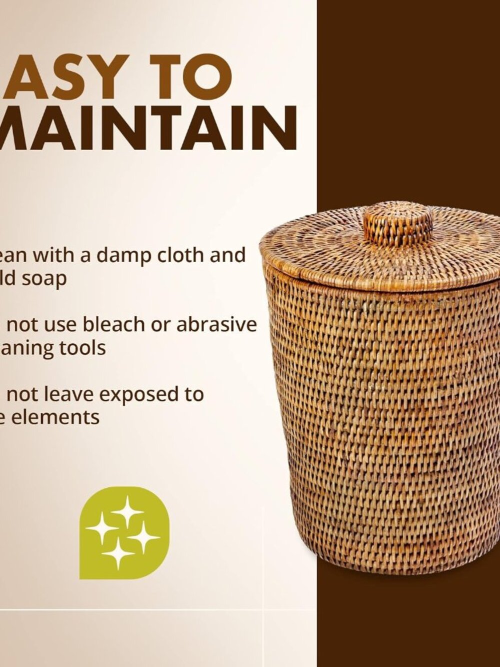 La Jolla Rattan Round Waste Basket With Lid & Plastic Insert, 2 Gallon Woven Was - Picture 8 of 9